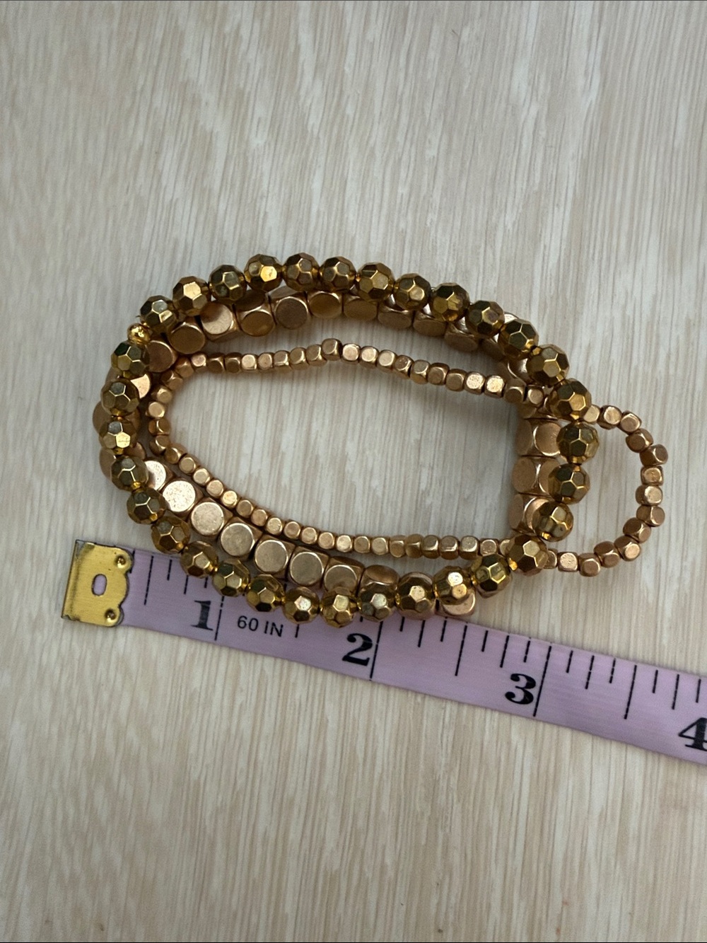 Gold-Tone 3 Layered Bead Stretch Bracelet - Picture 5 of 5